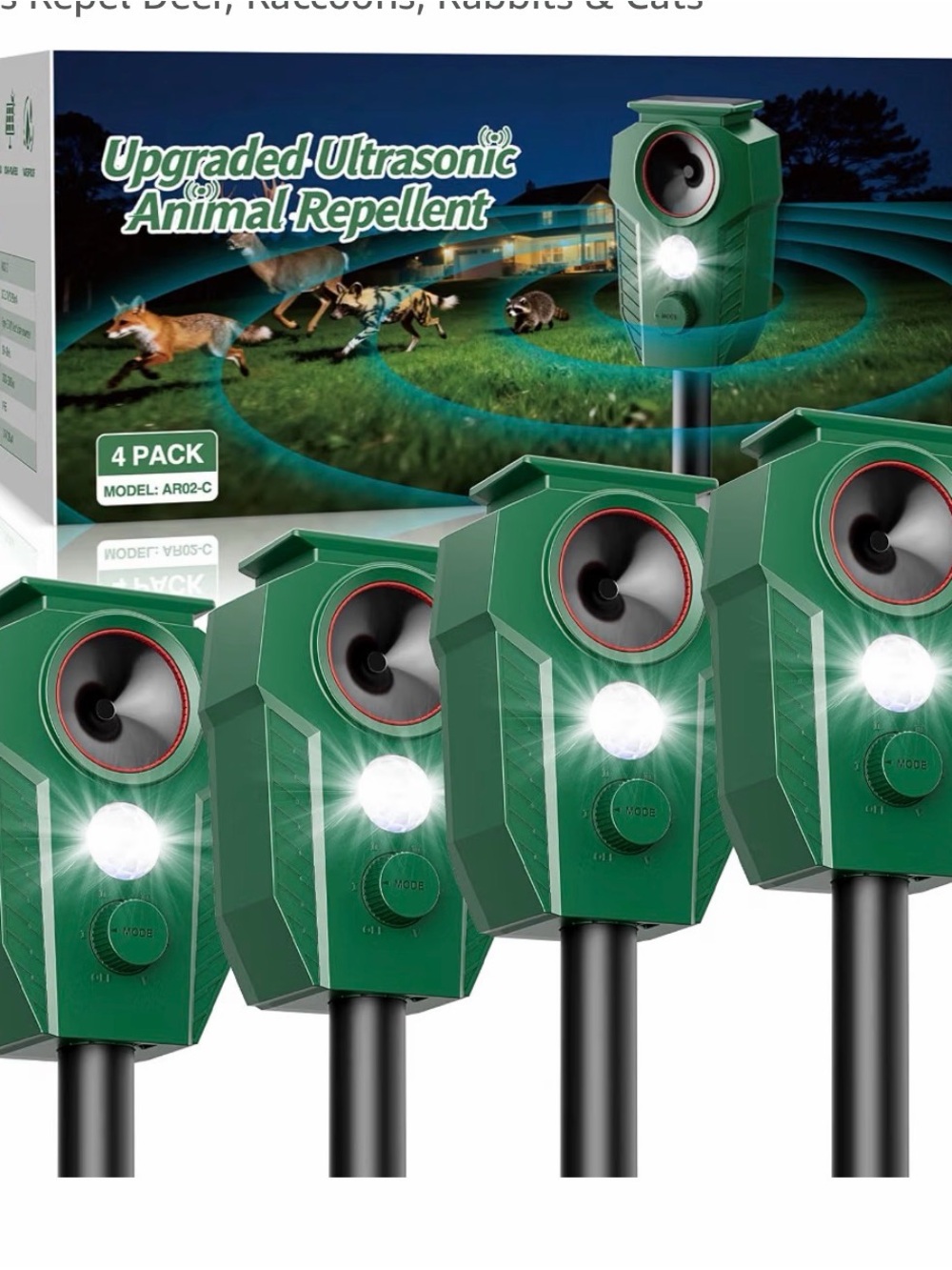 Ultrasonic Animal Repellent Stakes - Green (4 Pack)